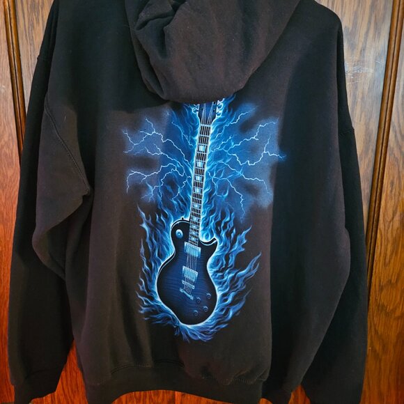 GUITAR BLUE LOGO LIGHTNING FLAMES SWEAT SHIRT PULLOVER HOODIE XL - Picture 8 of 8